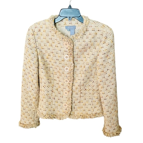 ECCOCI wool cotton mohair blend tweed blazer lined buttons SZ 6 beige yellow - Picture 1 of 9